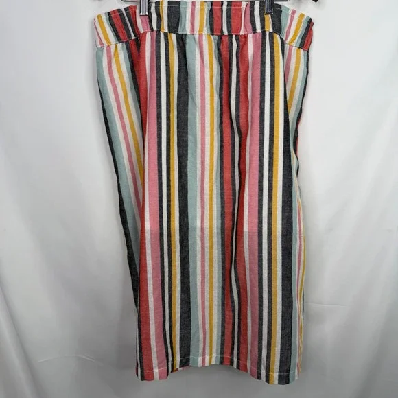 Dash Women XL Multi Color Striped Linen Blend Button Front Tie Waist Midi Skirt - Picture 5 of 8